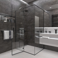 Душевой угол раздвижной прямоугольный RV073B-9090-01-C4 900х900х1950 Цвет профиля Чёрный Стекло Прозрачное Veconi