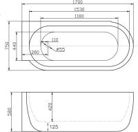 Угловая, овальная акрилова я ванна. Слив-перелив BB39-OVF-CRM (-BRN, -ORO), декоративная изогнутаная накладка на отверстие перелива для ванны BB39-TC-BRN (-ORO) приобретается отдельно. В комплекте декоративная накладка на отверстие перелива в цвете х