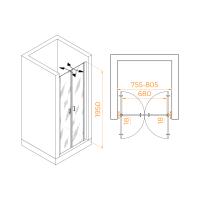 Душевая дверь RGW PA-104B  80*195 060810408-14 профиль Чёрный стекло Прозрачное 6 мм RGW